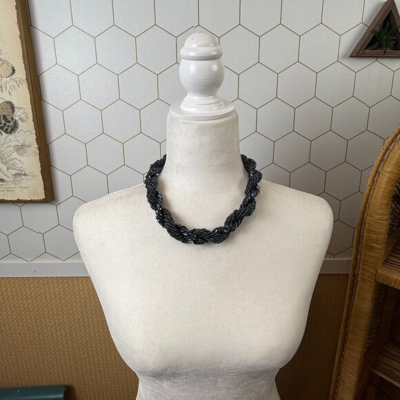 Jewelry - Charocoal Beaded Twisted Rope Statement Necklace